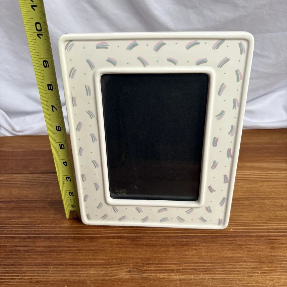 Vintage Retro Ceramic Picture Frame Confetti Pattern White Pink Blue 5x7